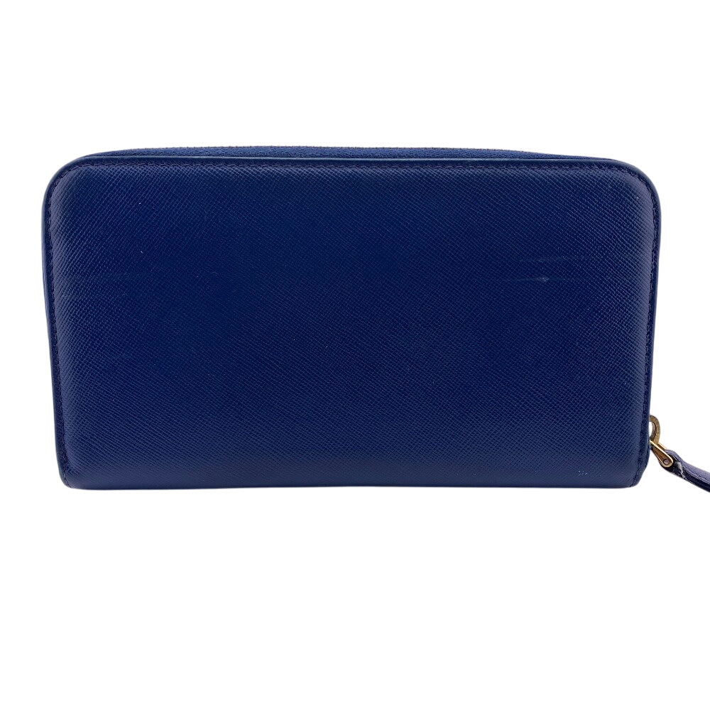 PRADA Long Wallet Purse 1M0506 leather blue Safiano Round zip