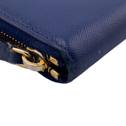 PRADA Long Wallet Purse 1M0506 leather blue Safiano Round zip