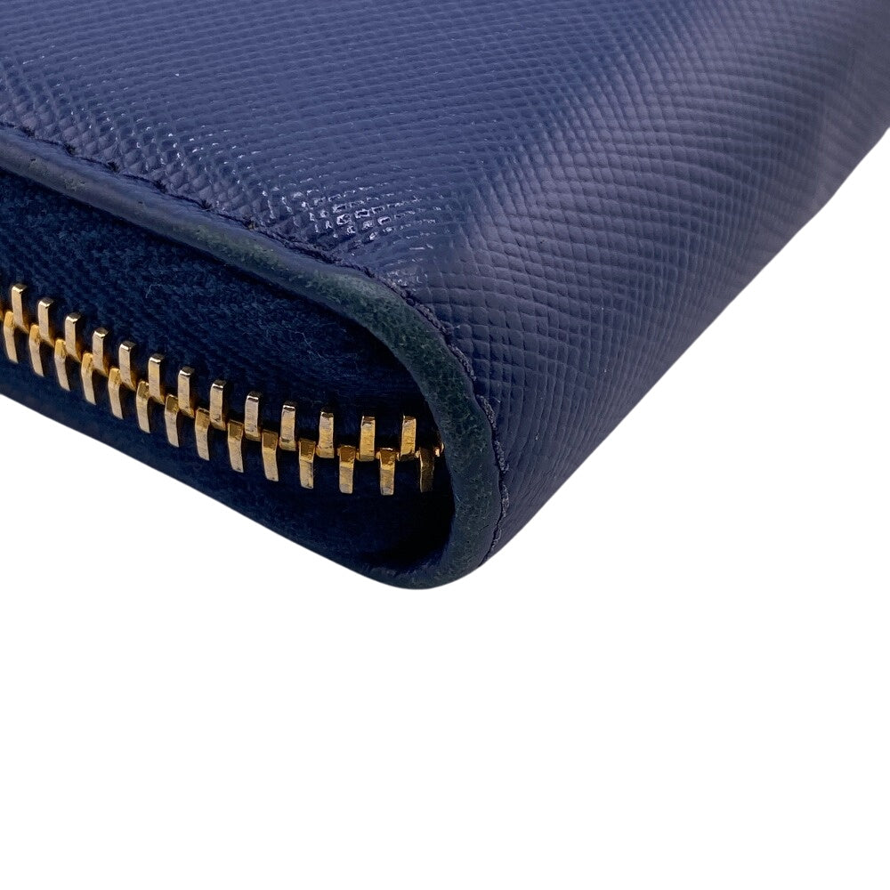 PRADA Long Wallet Purse 1M0506 leather blue Safiano Round zip