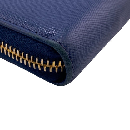 PRADA Long Wallet Purse 1M0506 leather blue Safiano Round zip
