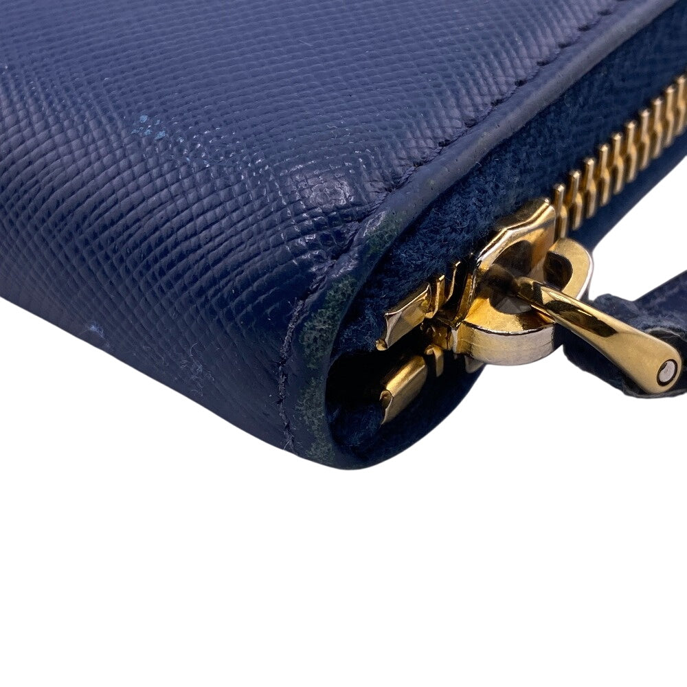 PRADA Long Wallet Purse 1M0506 leather blue Safiano Round zip