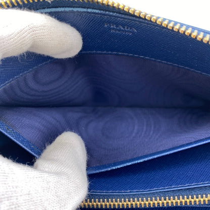 PRADA Long Wallet Purse 1M0506 leather blue Safiano Round zip