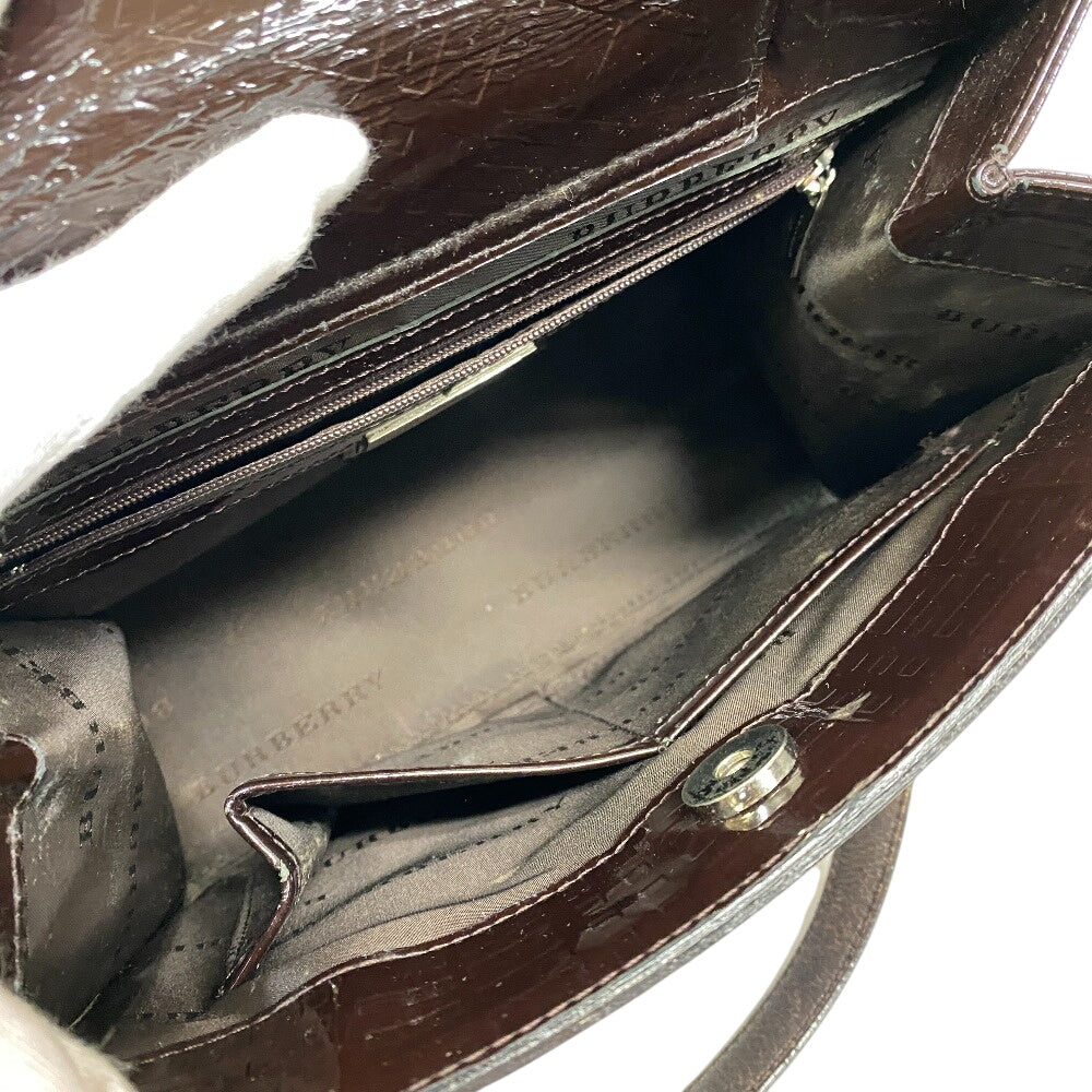 BURBERRY Handbag enamel Brown Embossed Check