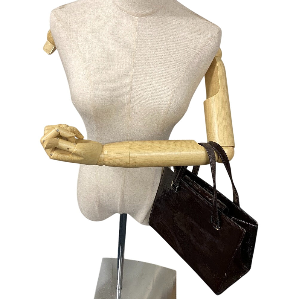 BURBERRY Handbag enamel Brown Embossed Check