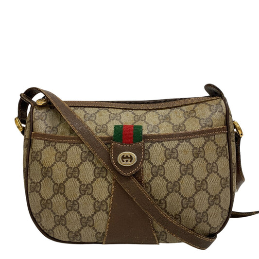 GUCCI Shoulder Bag 89 02 032 PVC coated canvas Brown Sherry GG