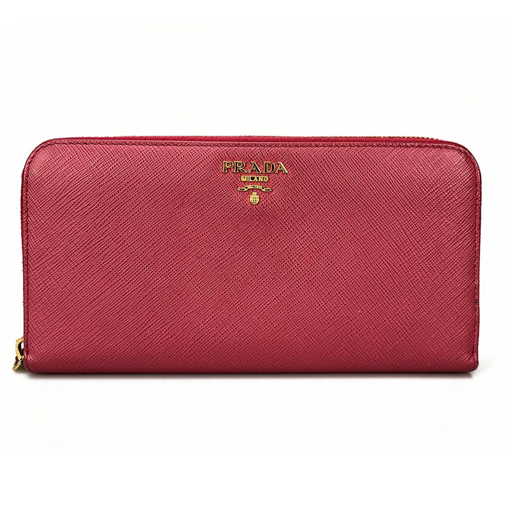 PRADA Long Wallet Purse 1ML506 Embossed leather pink Zip Around Safiano