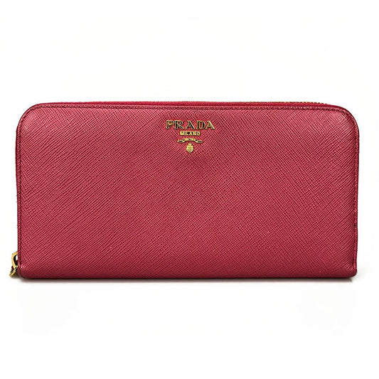 PRADA Long Wallet Purse 1ML506 Embossed leather pink Zip Around Safiano