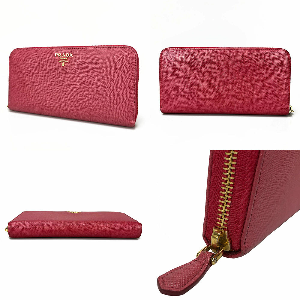 PRADA Long Wallet Purse 1ML506 Embossed leather pink Zip Around Safiano