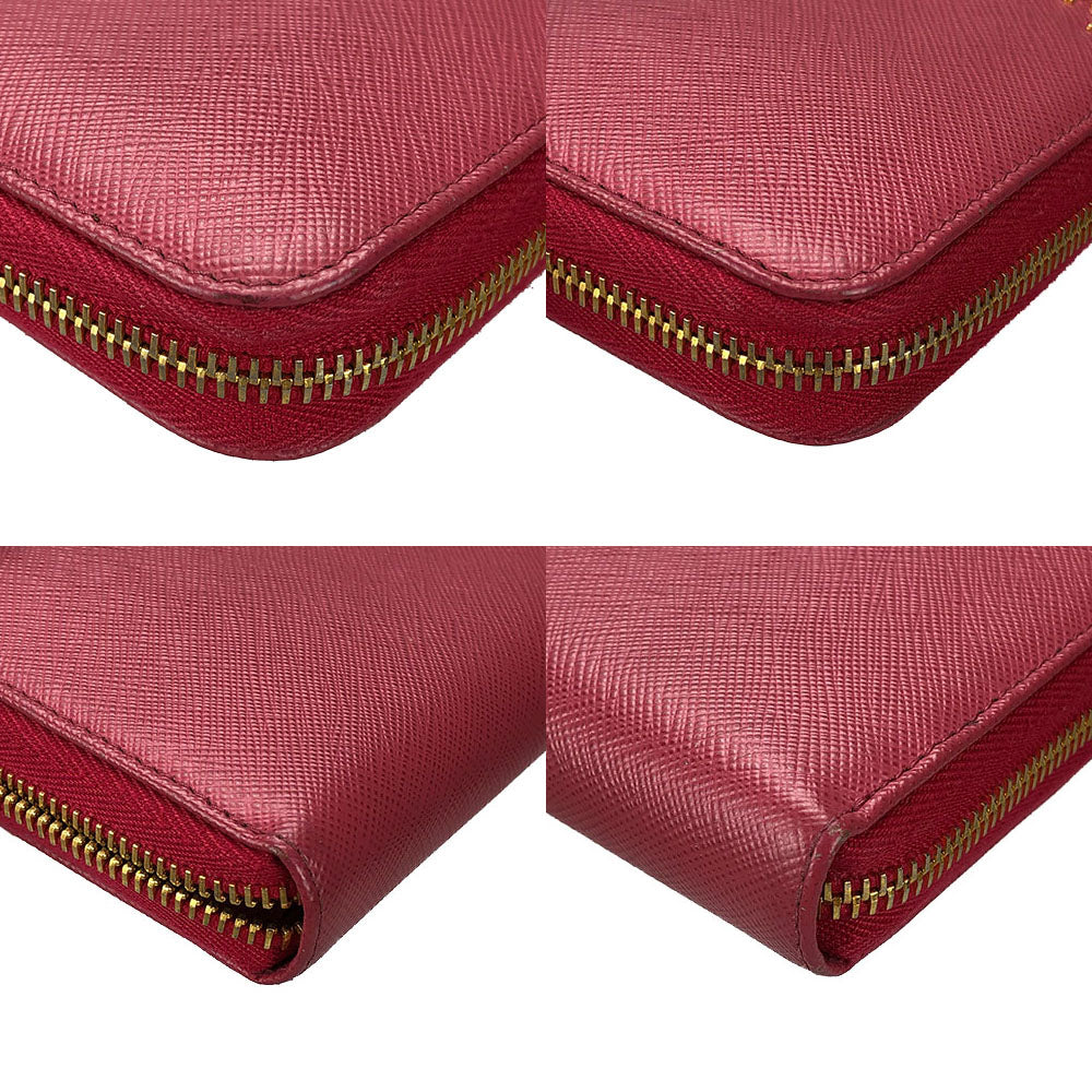 PRADA Long Wallet Purse 1ML506 Embossed leather pink Zip Around Safiano