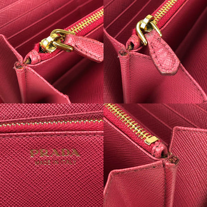 PRADA Long Wallet Purse 1ML506 Embossed leather pink Zip Around Safiano