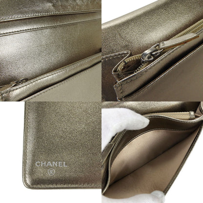 CHANEL Long Wallet Purse Jacquard nylon gold New travel line