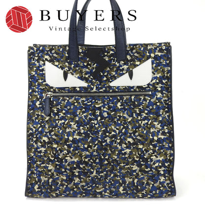 FENDI Tote Bag 7VA367 Nylon Navy Bag bugs