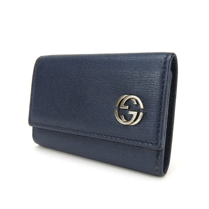 GUCCI Key case Key holder  256337 leather Navy Interlocking