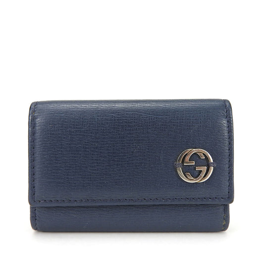 GUCCI Key case Key holder  256337 leather Navy Interlocking