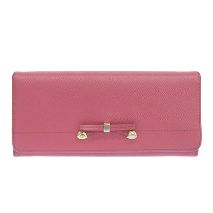 PRADA Long Wallet Purse 1M1132 Safiano pink ribbon Women Used Authentic