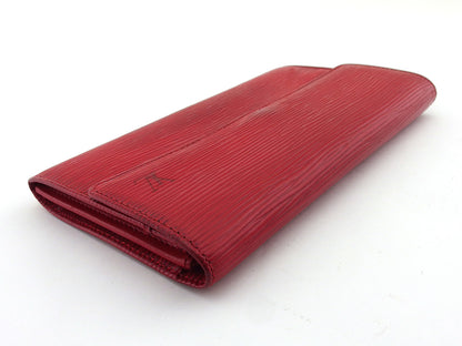 LOUIS VUITTON Long Wallet Purse M63577 Red Pochette Porto MonÃ©credi