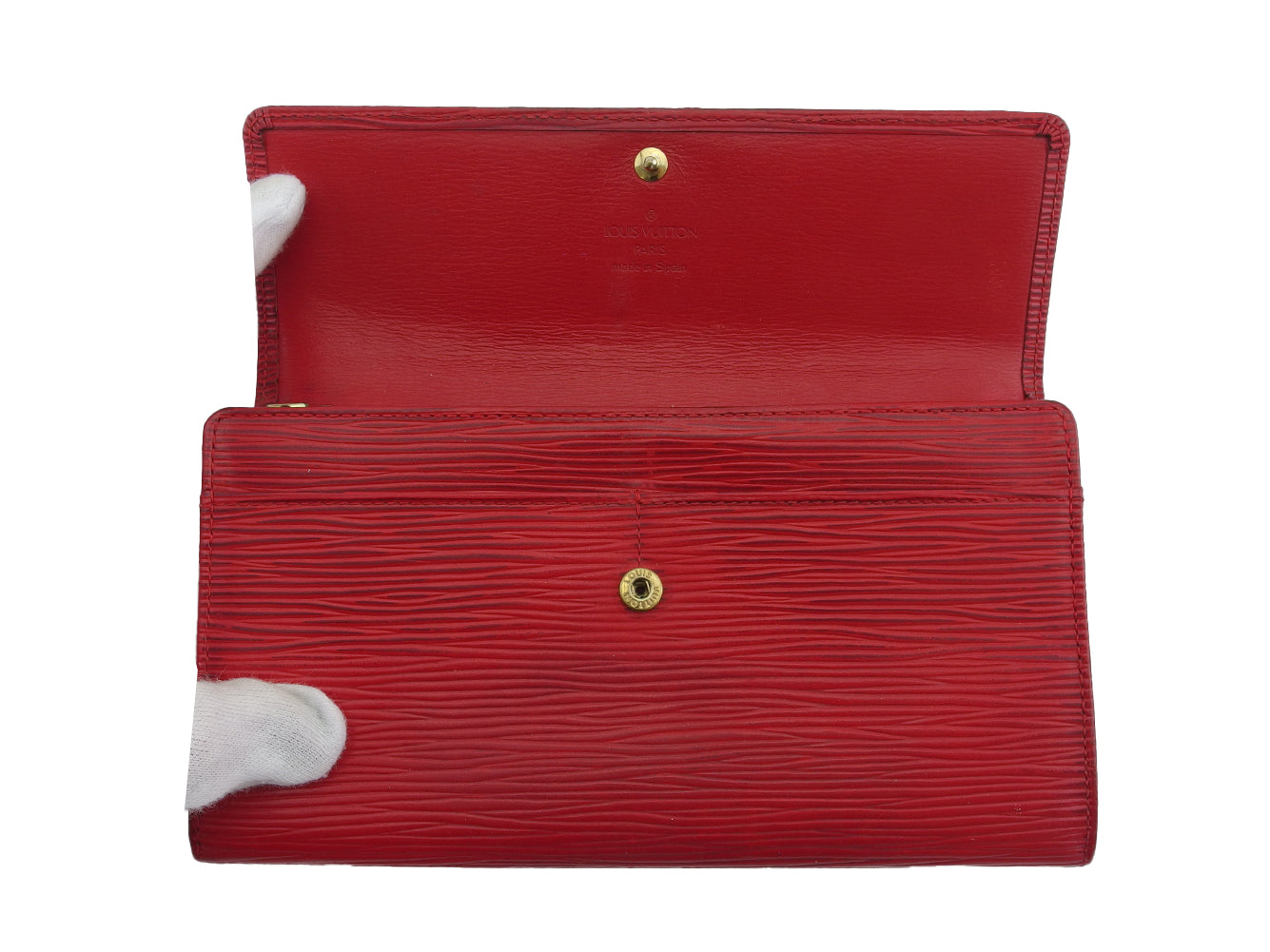LOUIS VUITTON Long Wallet Purse M63577 Red Pochette Porto MonÃ©credi