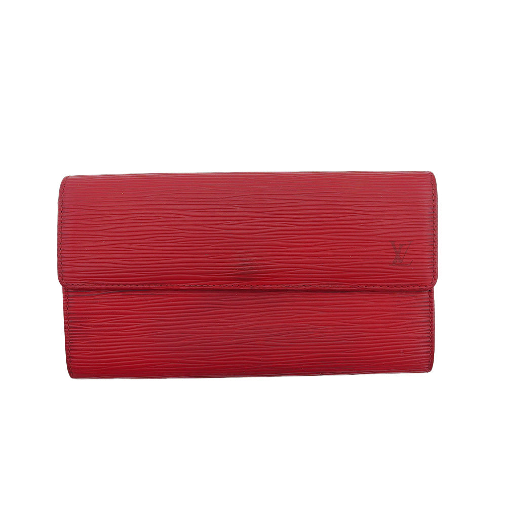 LOUIS VUITTON Long Wallet Purse M63577 Red Pochette Porto MonÃ©credi