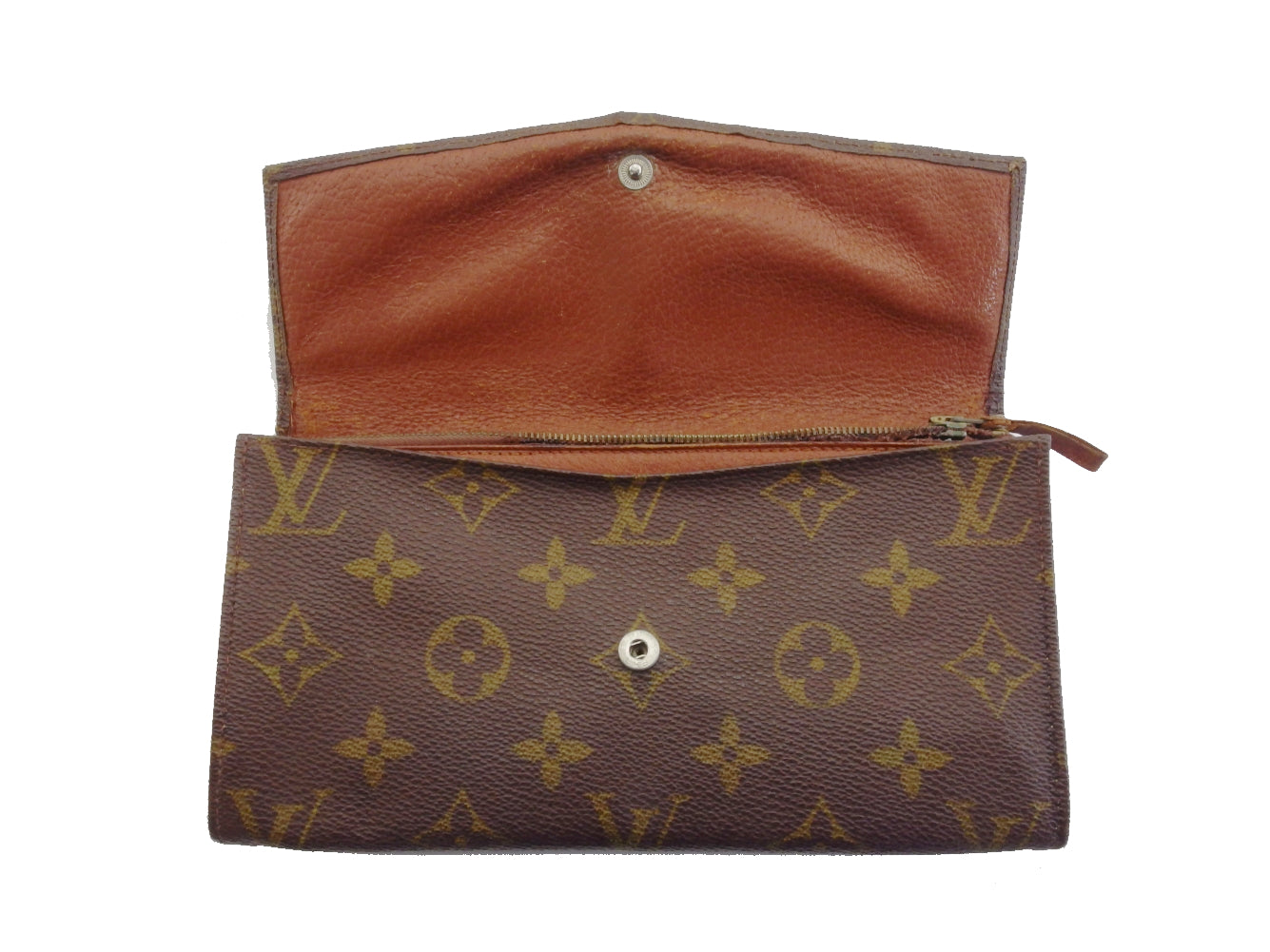 LOUIS VUITTON Long Wallet Purse Brown x beige Pochette Porto MonÃ©credi